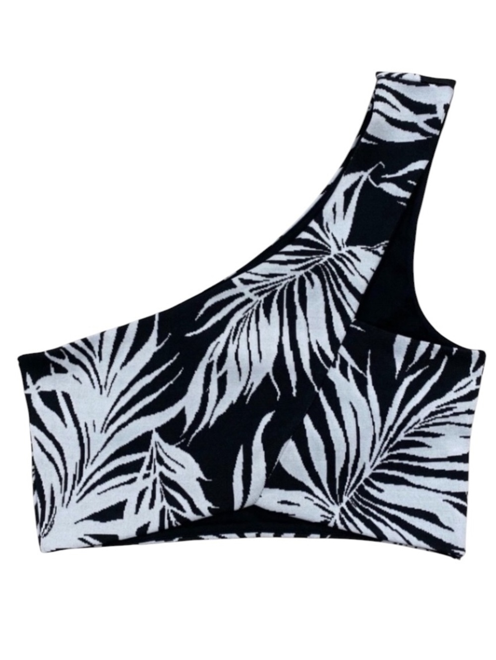 One Shoulder Tropical Palm Crop Top Black White NWT Medium